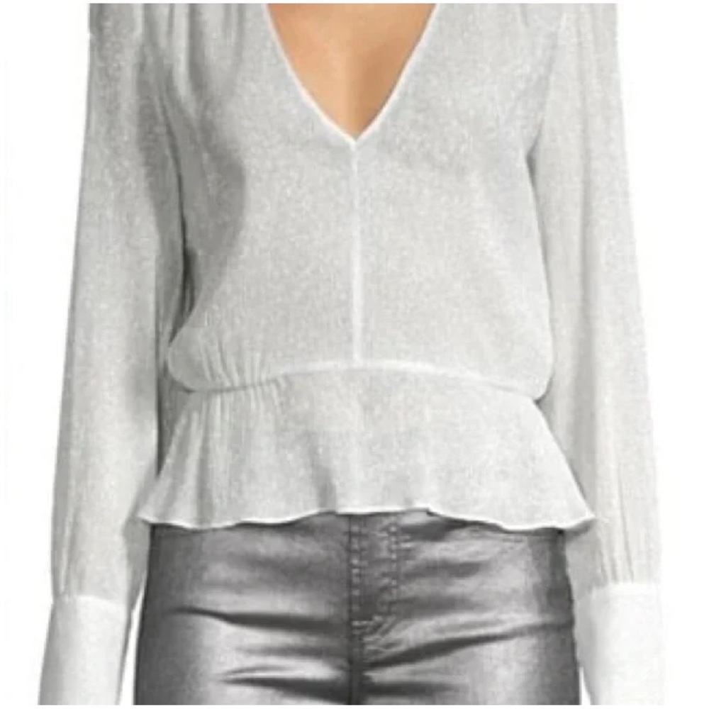 7 For All Mankind White V-Neck Blouse